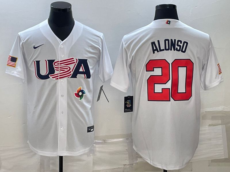 Men 2023 World Cub USA #20 Alonso White Nike MLB Jersey9->more jerseys->MLB Jersey